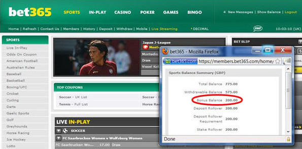 Bonus Bagging â€” Screenshot â€” Bet365 Balance