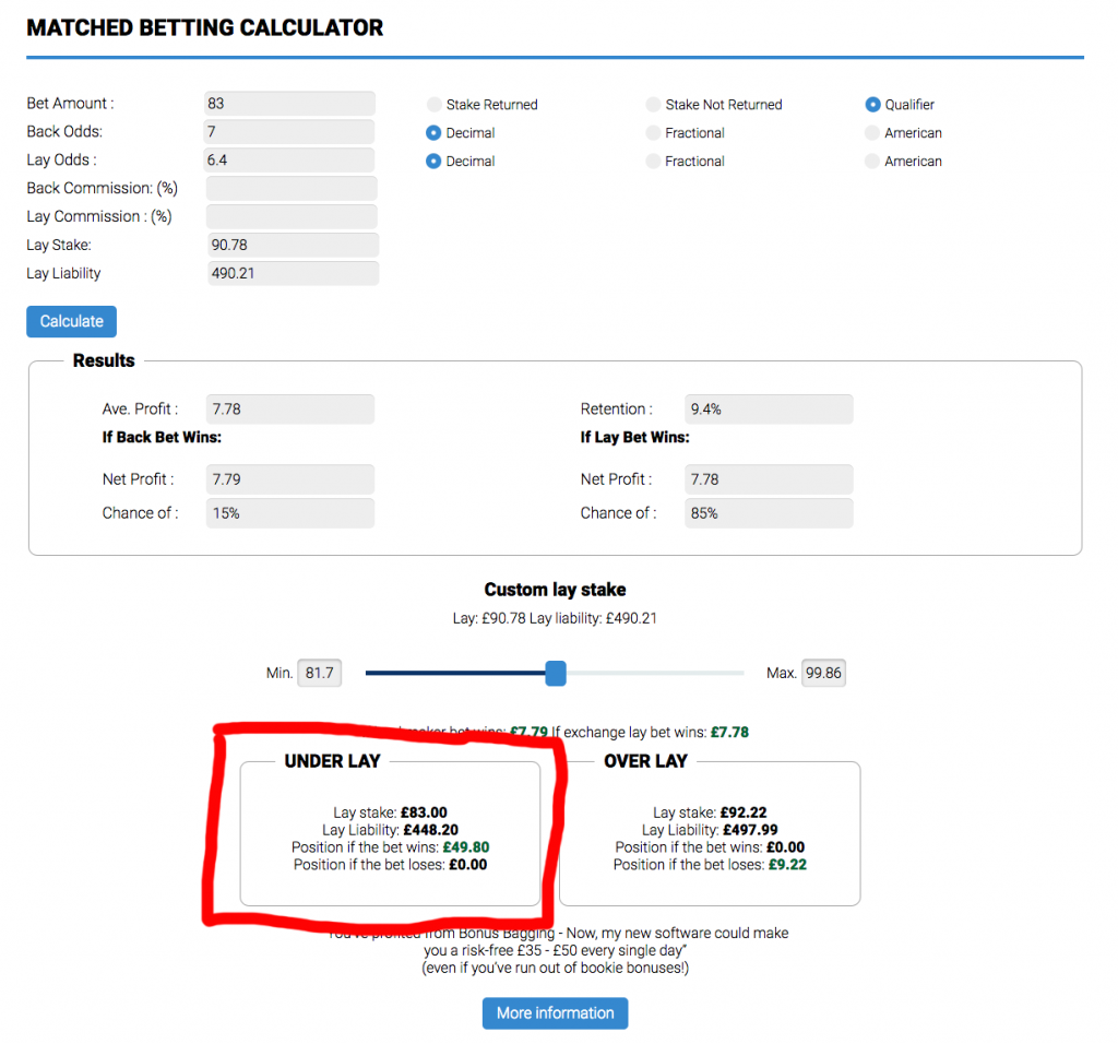 Matched betting calculator